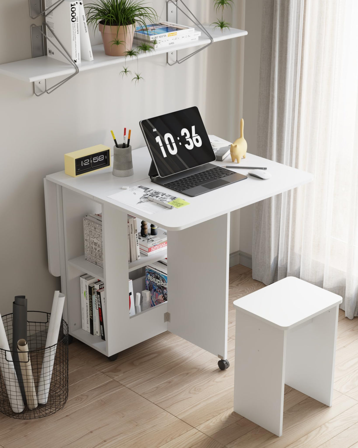 5-Piece Folding Dining Set with Storage & Wheels