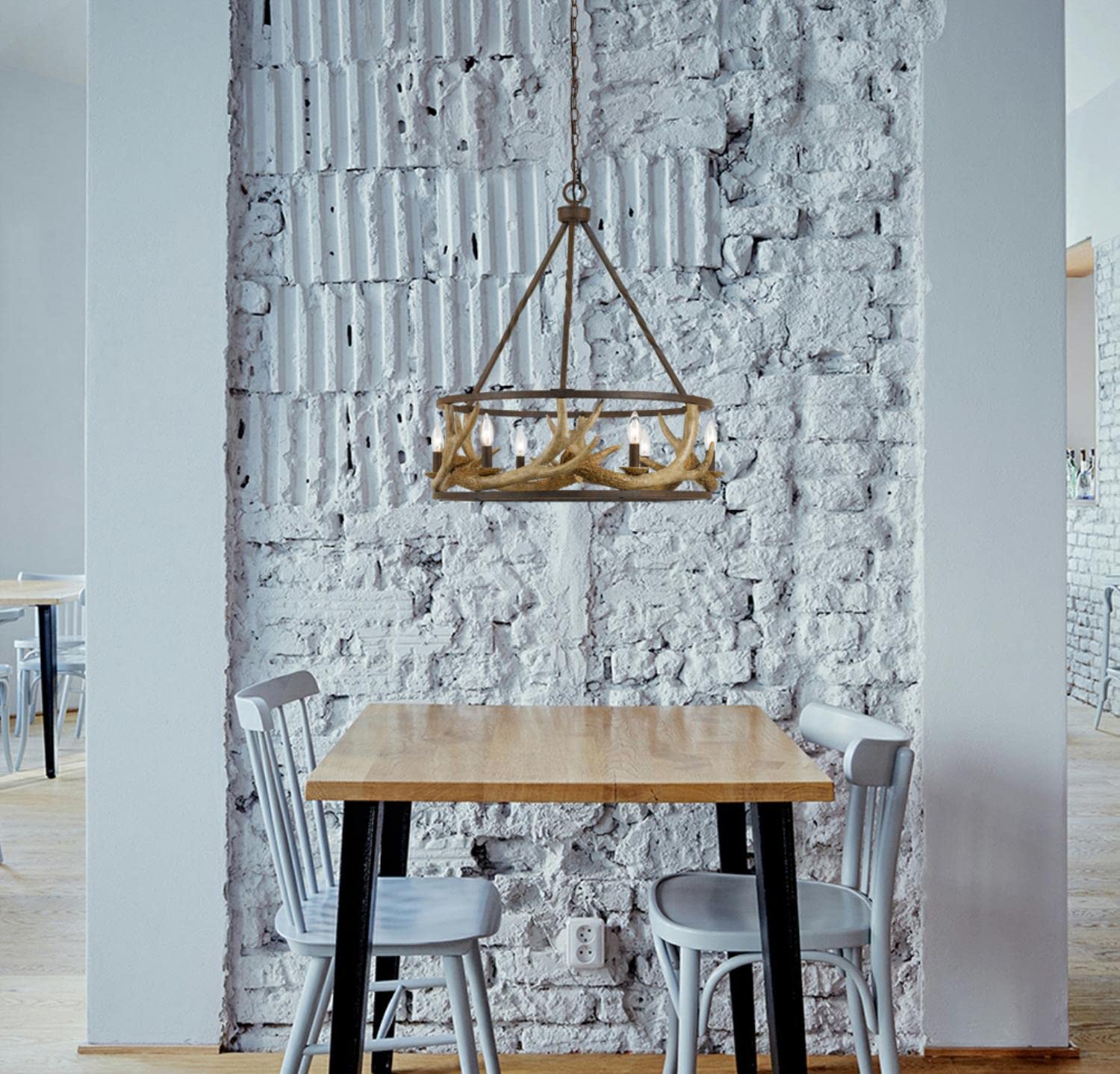 Rustic Antler Chandelier - 6 Light Fixture in Rust Finish