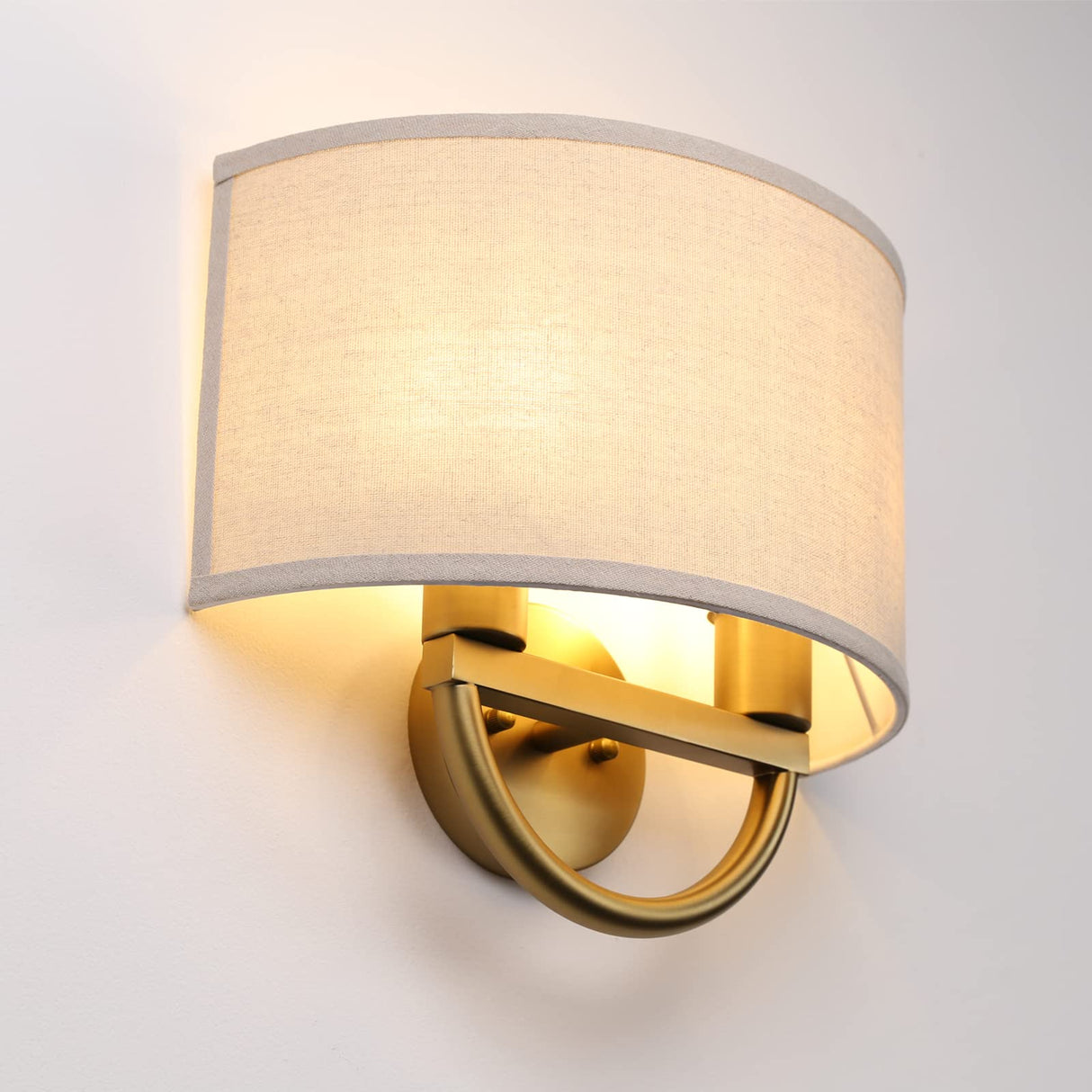 JIMUBEAM Industrial 2-Lights Wall Sconce Fixtures with Linen Fabric Shade, Double Wall Light Lamps Decor for Hallway Bedroom Living Room Bathroom Stairway