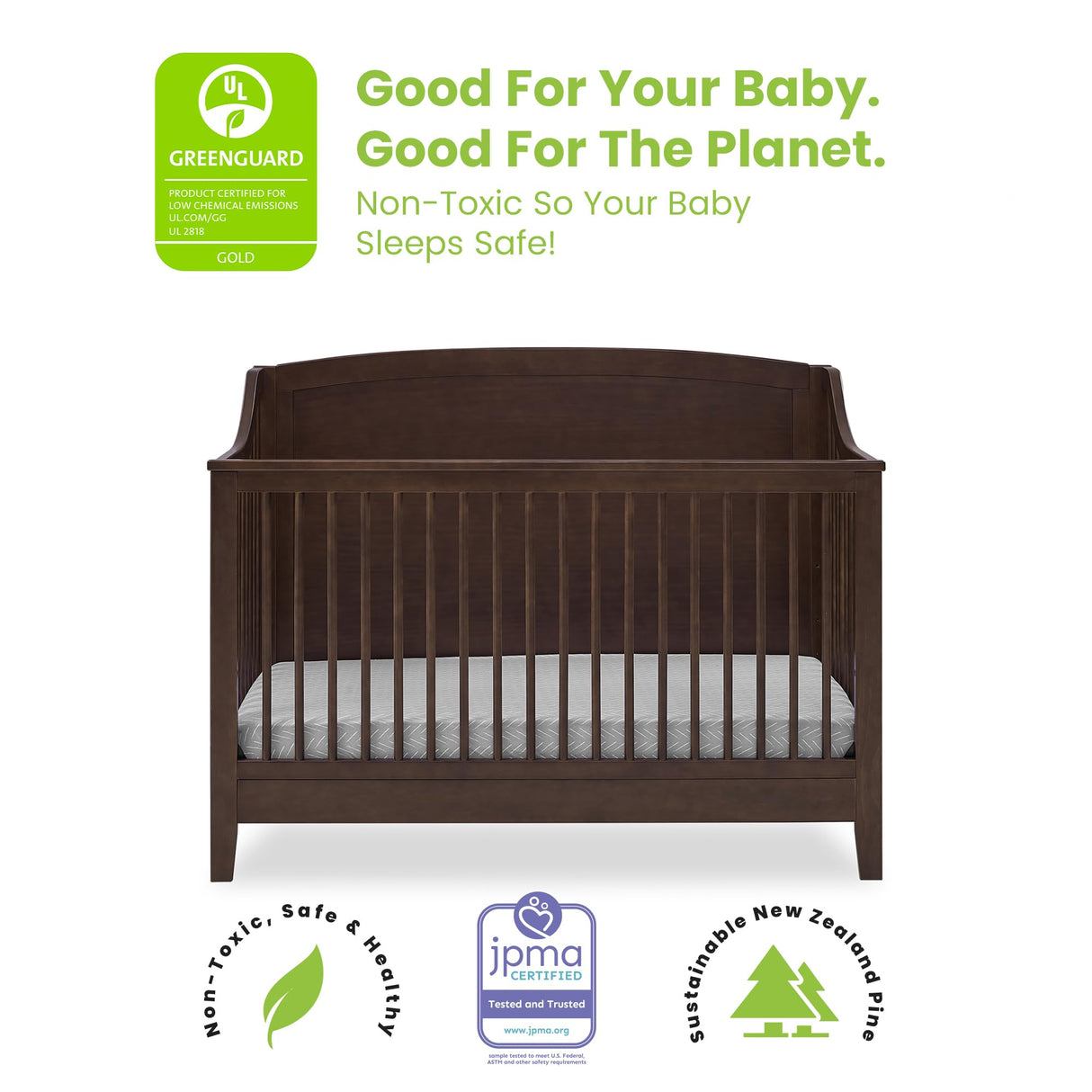 Campbell 6-in-1 Convertible Crib - Greenguard Gold Certified, Walnut Espresso