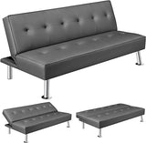 Modern Folding Futon Loveseat Black Faux Leather Futon Sleeper Bed Convertible