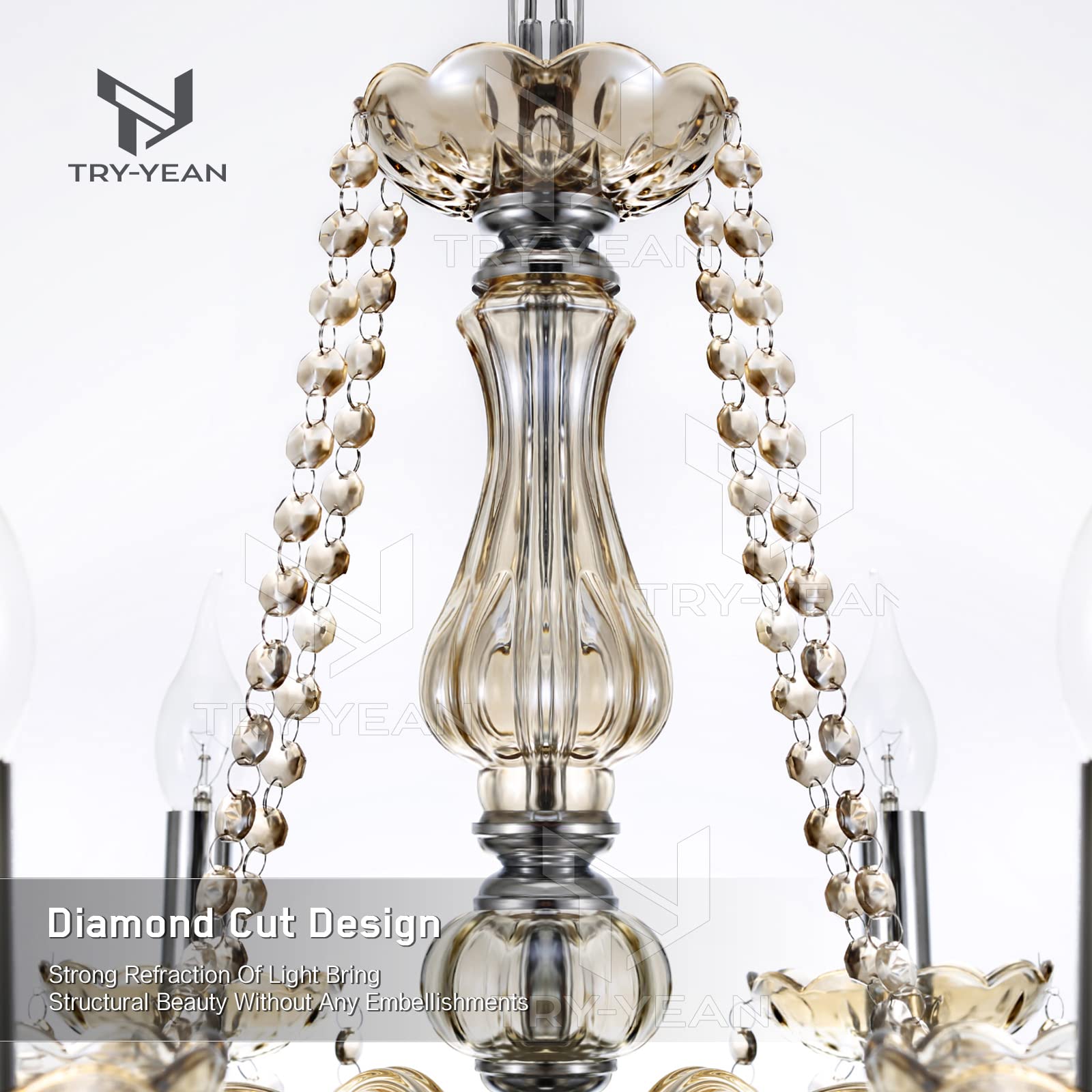 Adjustable 6 Lights Chandelier Cognac K5 Crystal Chandelier Hanging Ceiling