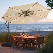 10FT Solar Patio Offset Umbrella with Base Included, Outdoor Cantilever Umbrella Hanging
