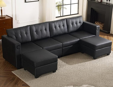 6 Seat Modular Sectional Sofa with Storage & USB Ports, 108" Velvet Couches for Living Room