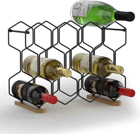 Countertop Wine Rack with Wood Base, 14 Bottle Tabletop Wine Holder