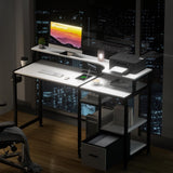 Computer Desk with Drawers, Home Office Desk with Printer Shelf, 55 inches White Desk