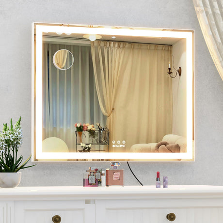 Vanity Mirror with LED Lights, Large Makeup Mirror for Desk, Wall Mounted Vanity Mirror,