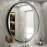 28 Inch LED Black Frame Round Mirror,Round Bathroom Mirror with Light,Anti-Fog & Dimmable