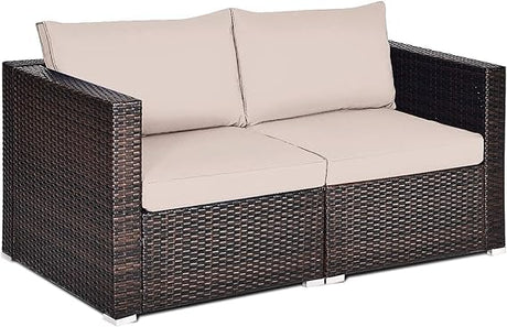 Wicker Loveseat 2 Piece, Patio Furniture Couch with Removable Cushions