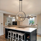 54" Kitchen Island Lighting,10-Light Chandelier with Glass Globe Shade,Black LED Dining