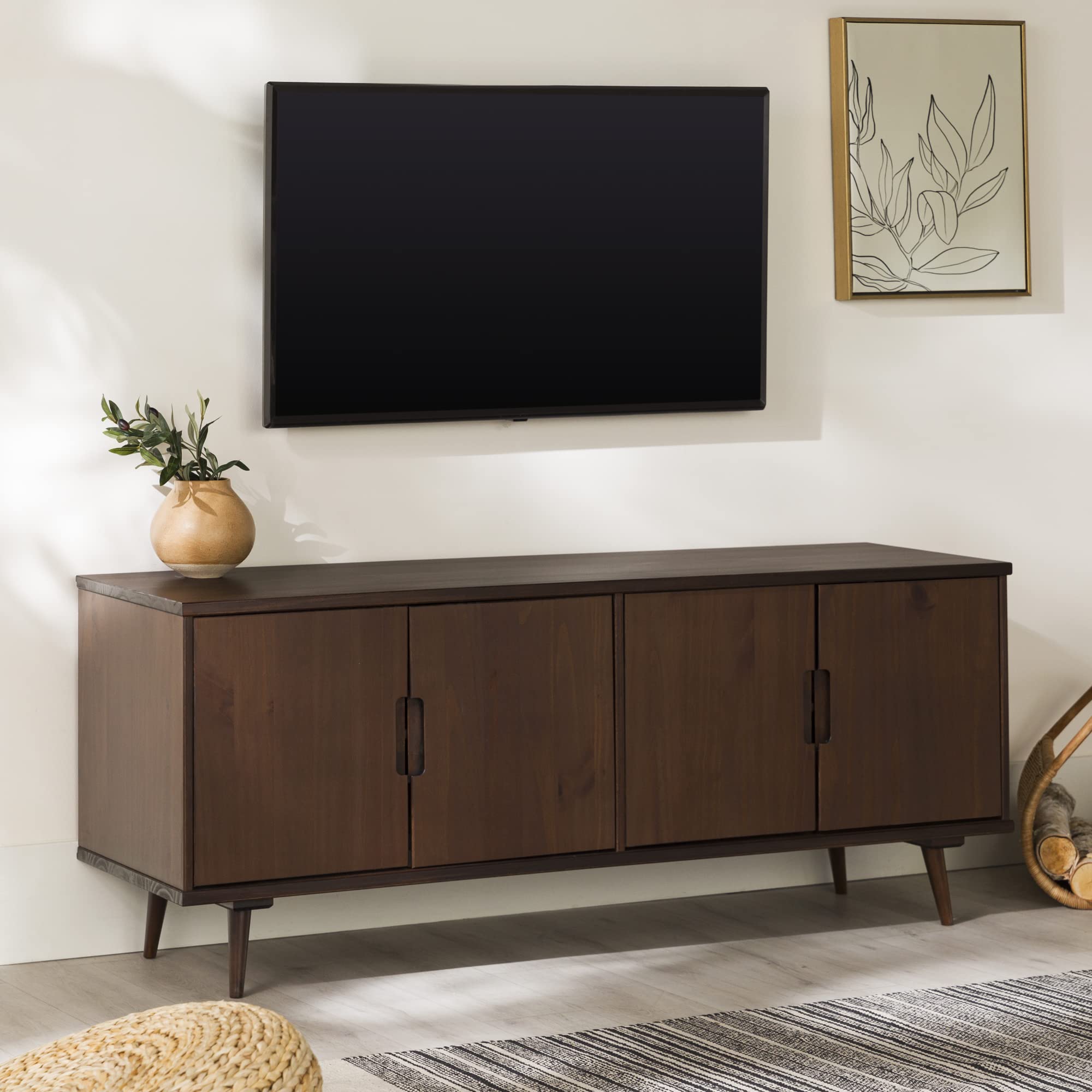Genia Mid-Century Modern Solid Wood Stand for TVs up to 65 Inches, Walnut