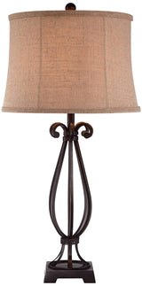 Regency Hill Taos Traditional Style Table Lamp 32" Tall Iron Open Scroll Metal Base Neutral Burlap Fabric Shade Decor for Living Room Bedroom House Bedside Nightstand Home Office Entryway