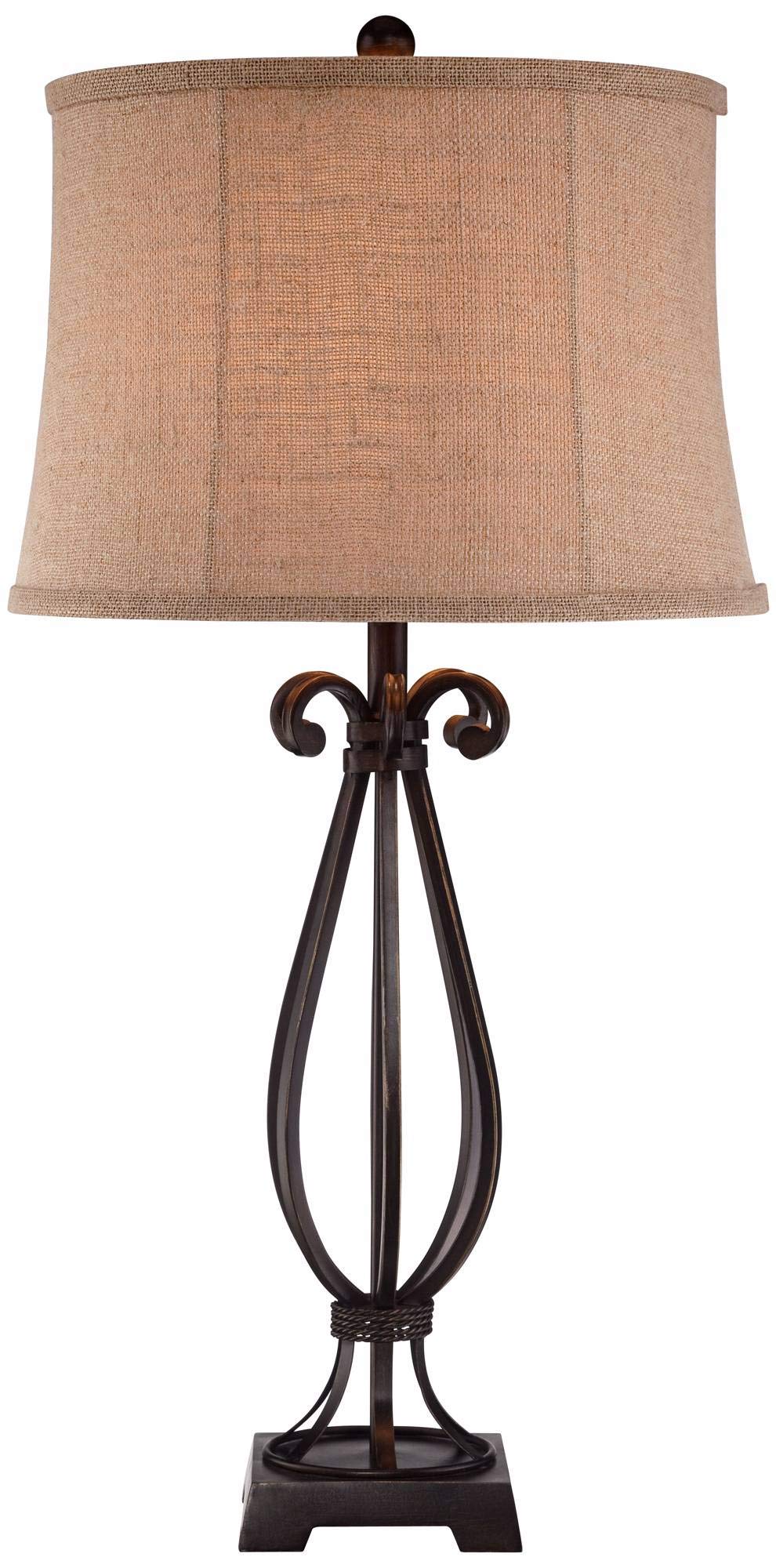 Taos Traditional Table Lamp 32" Tall Iron Scroll Base Burlap Shade
