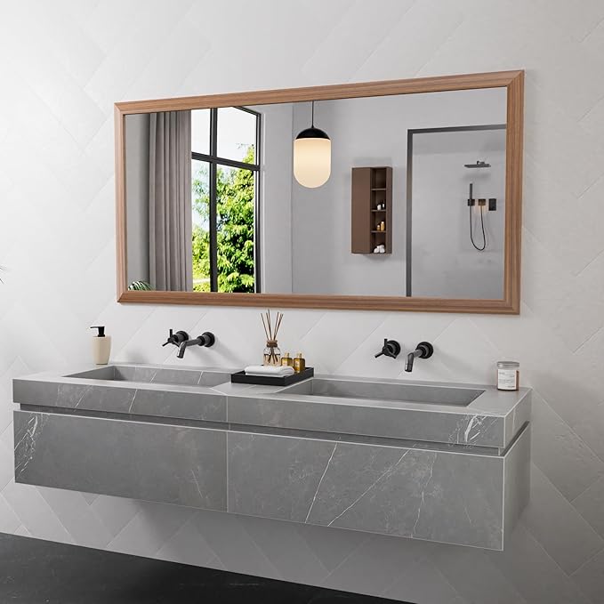 Black Bathroom Mirror, 72x36 Inch Thick Metal Framed Wall Mirrors for Over 2 Sinks,