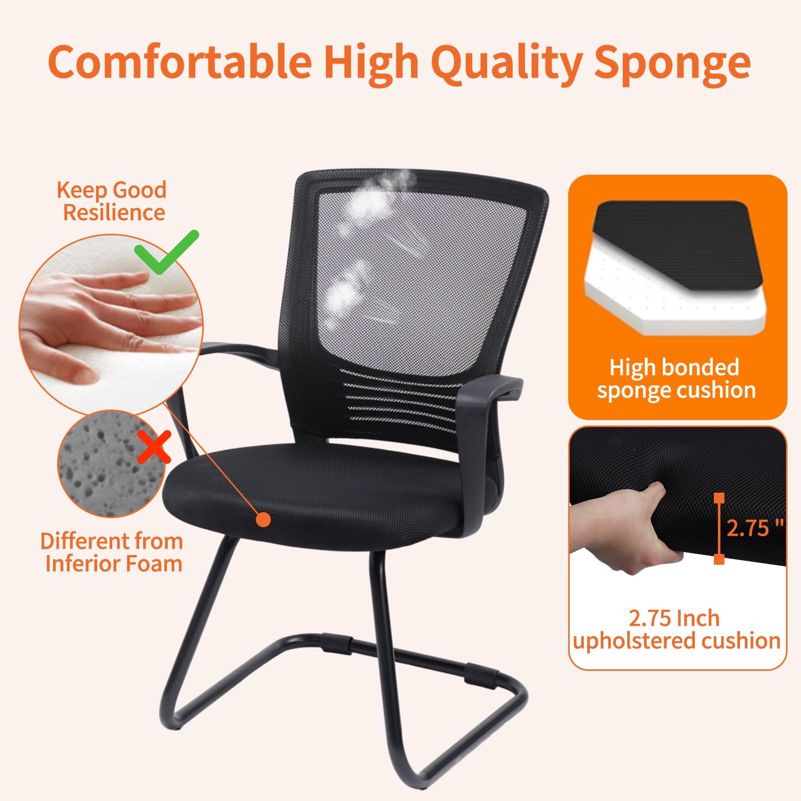 Waiting Room Guest Chairs Set of 2, Mesh Back Arm Chair