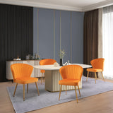 Velvet Dining Chairs Set of 4, Modern Upholstered Kitchen Chair with Golden Metal Legs, Orange Dinner Chairs