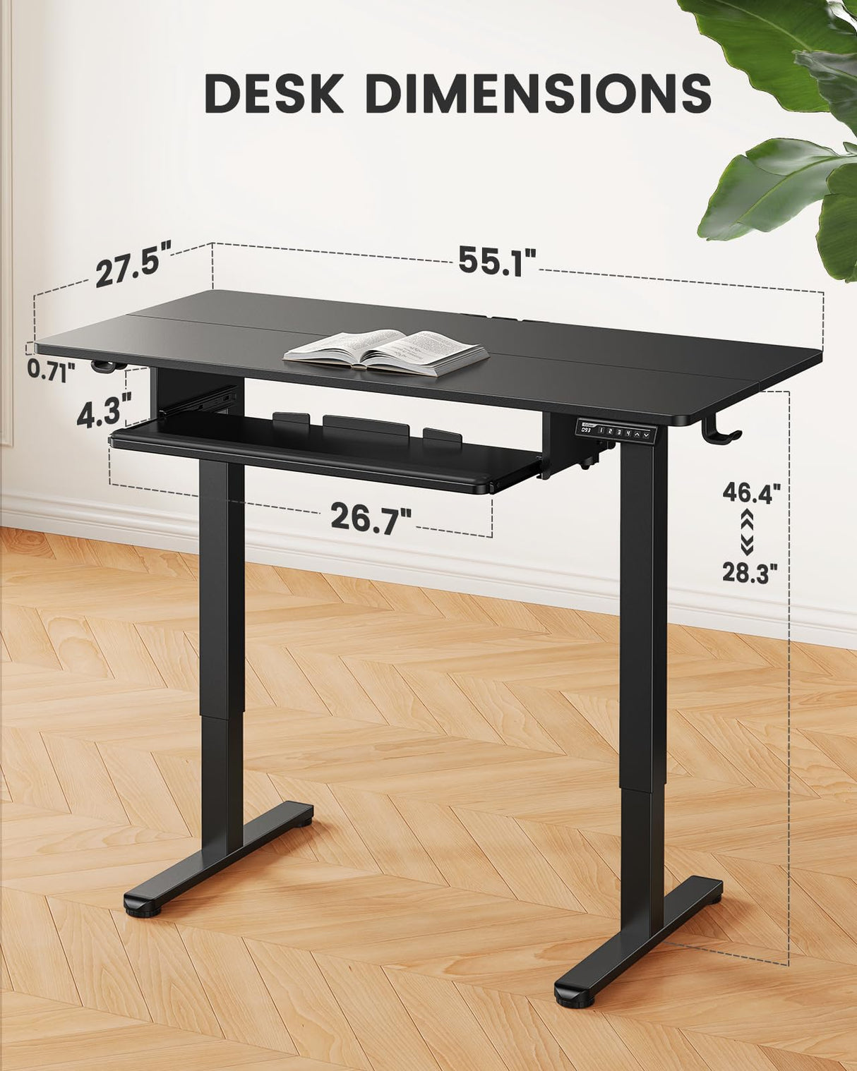 Electric Standing Desk with Keyboard Tray, 55x28 Inches Adjustable Height Sit Stand