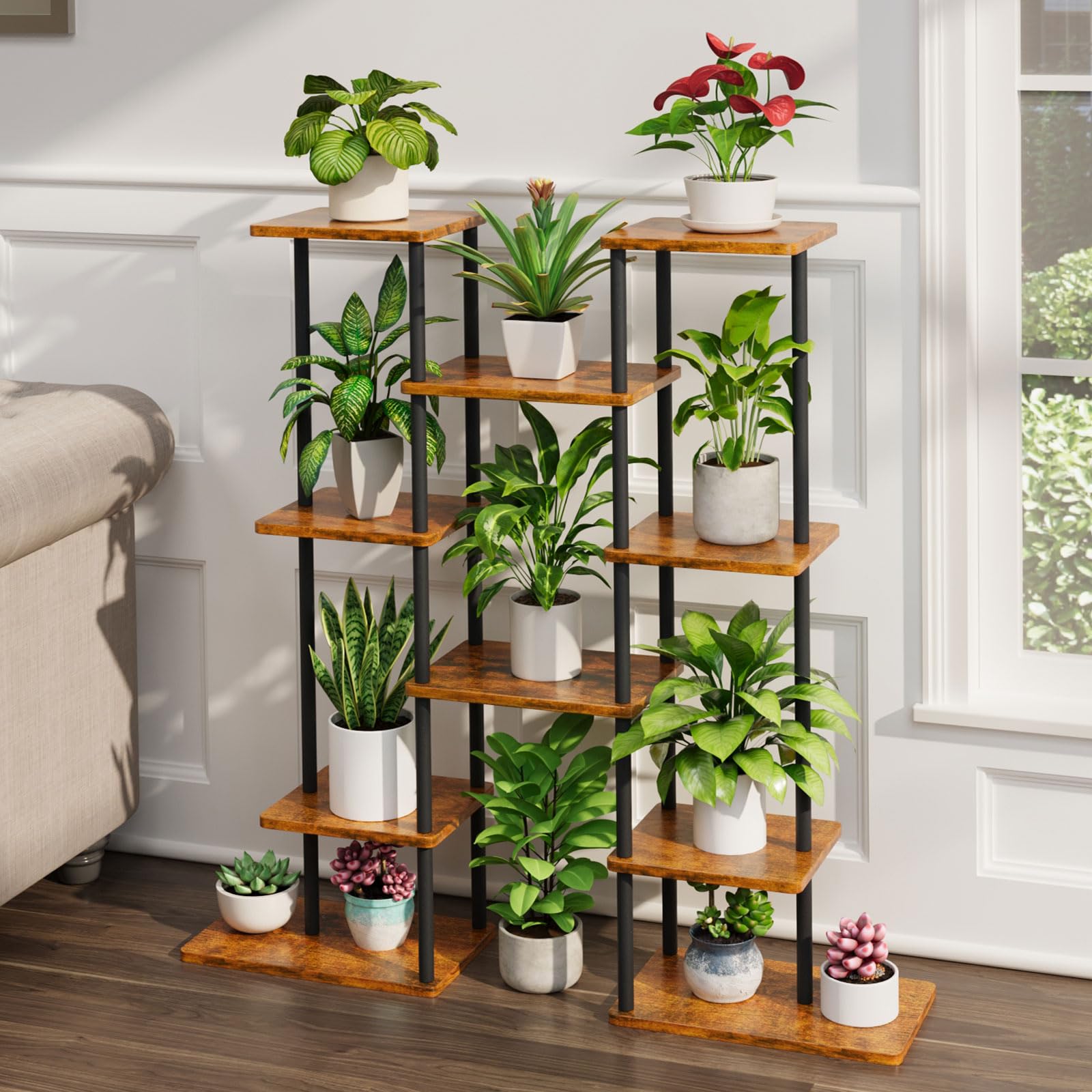 Plant Stand Indoor with Grow Lights, 6 Tiered Metal Plant Shelf, 40" Tall Plant Stand