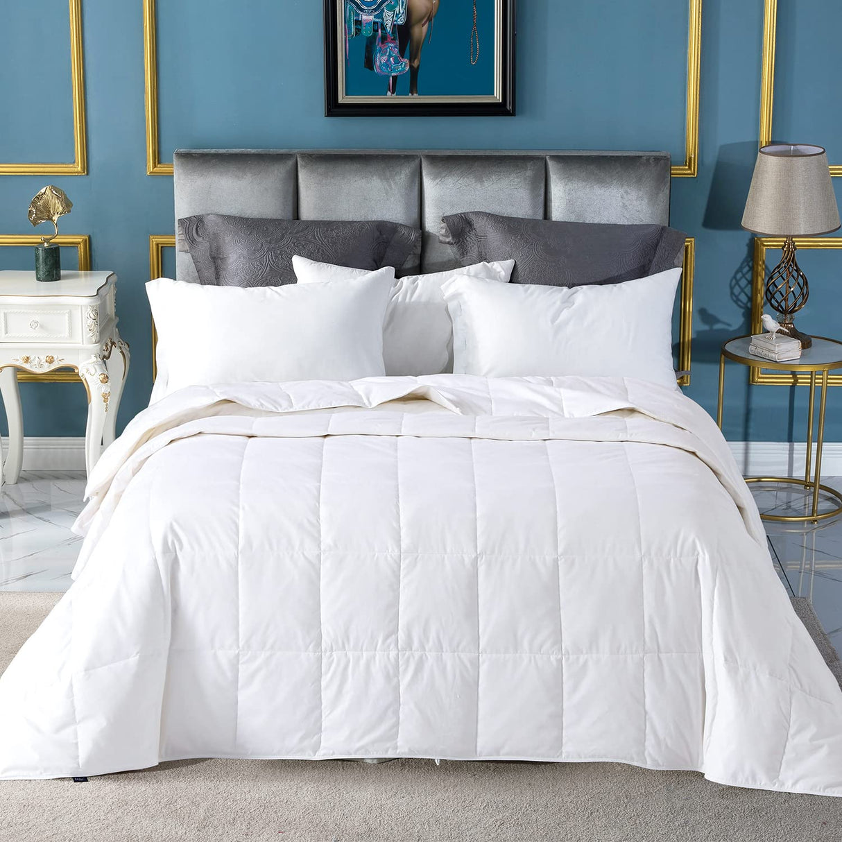 Globon Down Blanket, Extra Lightweight Summer Comforter/Duvet Insert, Noiseless & Extra Soft, Queen Size 90x90 inches,10 Ounce Fill Weight, White…