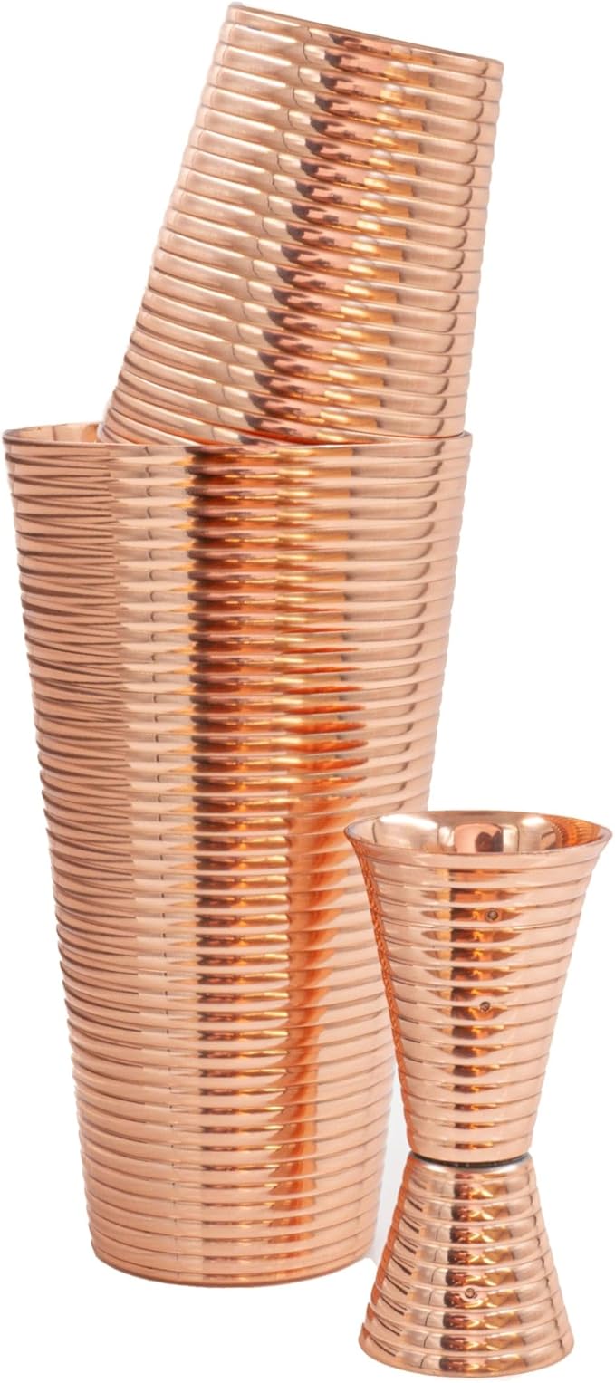 Fluted Copper 3-Piece Cocktail Shaker Set