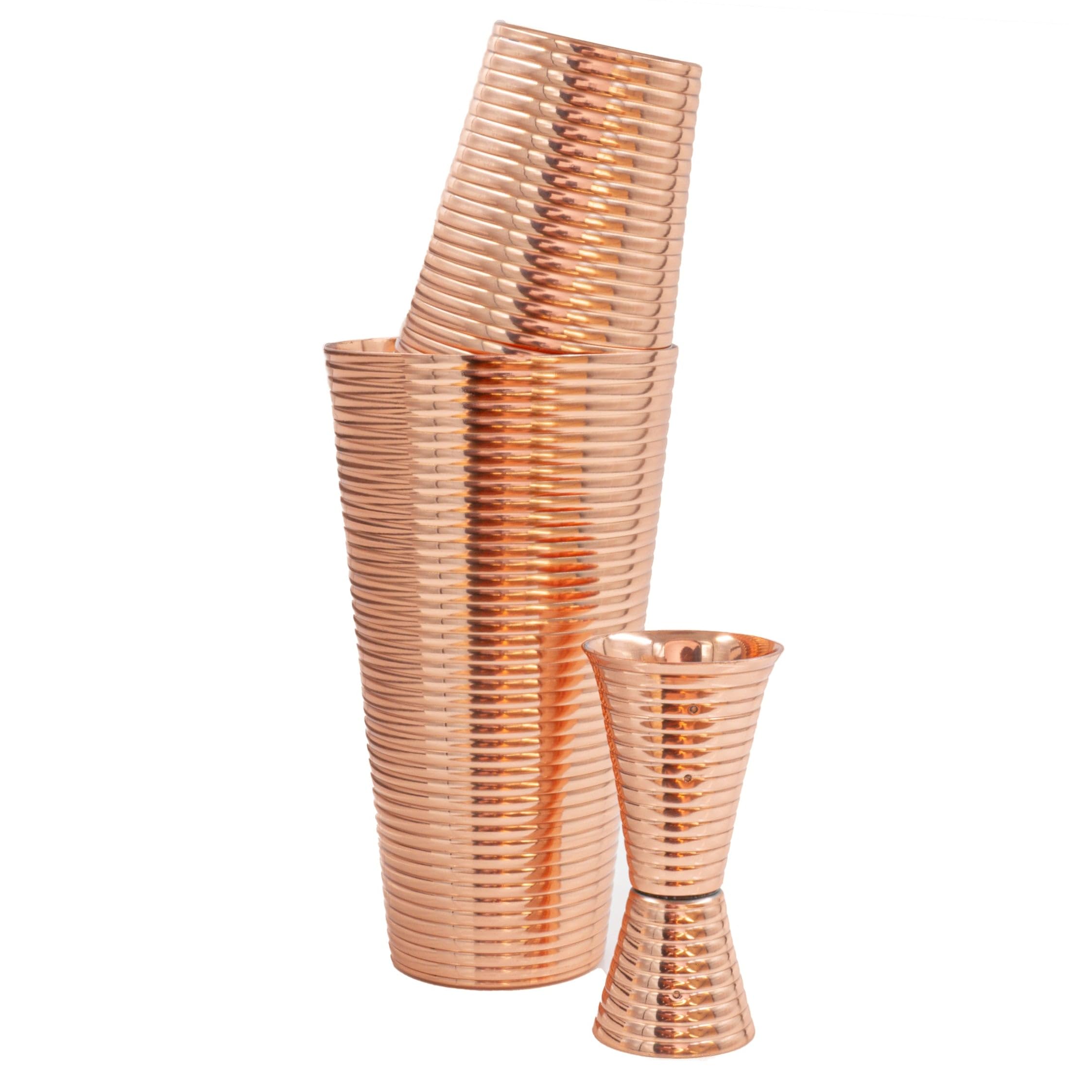 Fluted Copper 3-Piece Cocktail Shaker Set
