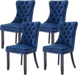 Tufted Dining Chairs Set of 4, Velvet Upholstered Dining Chairs with Nailhead Back and Ring Pull Trim