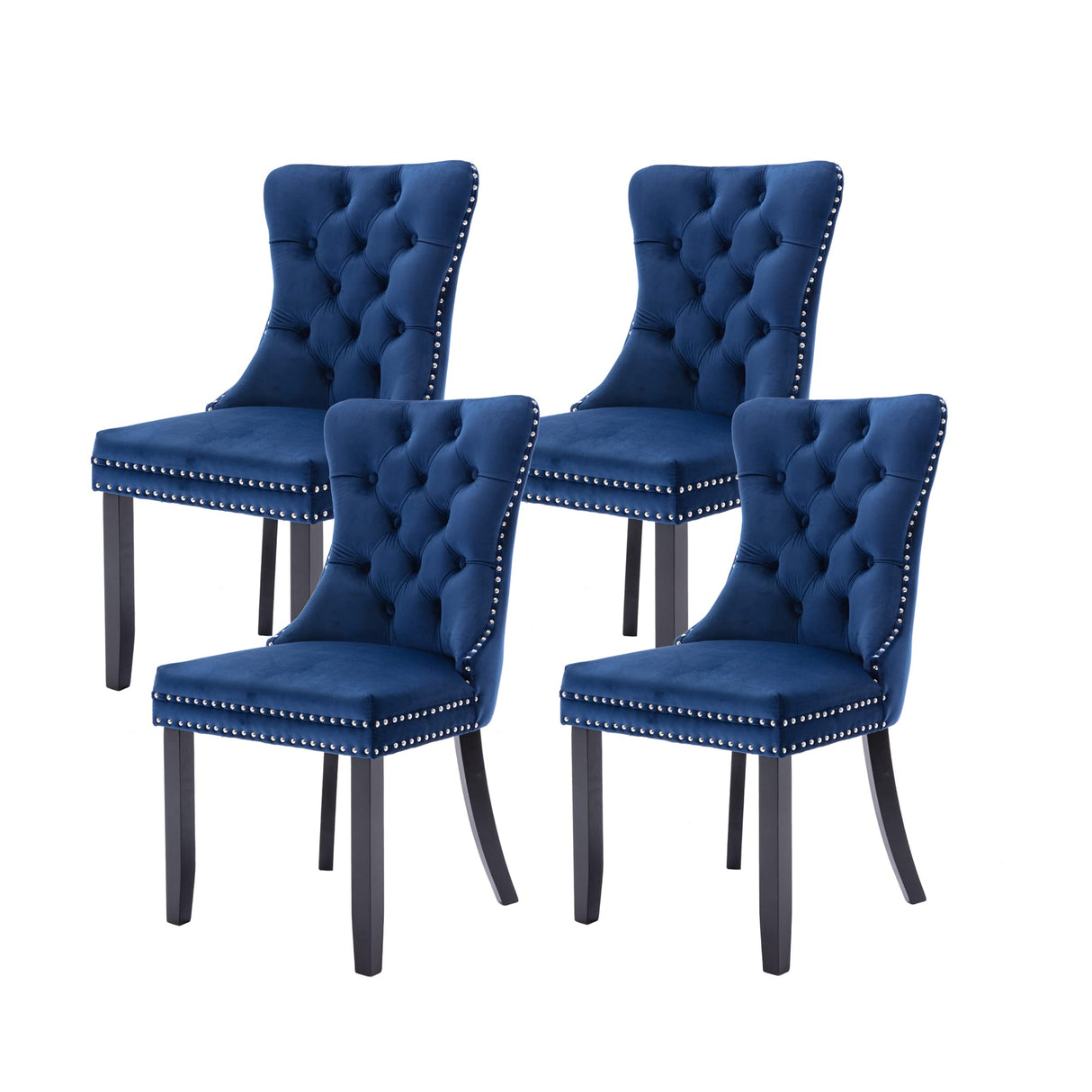 Tufted Dining Chairs Set of 4, Velvet Upholstered Dining Chairs with Nailhead Back and Ring Pull Trim