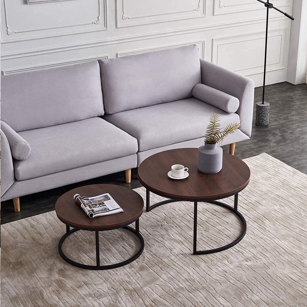 Modern Nesting Coffee Table Set,Round Wood Accent Coffee Table End Tables