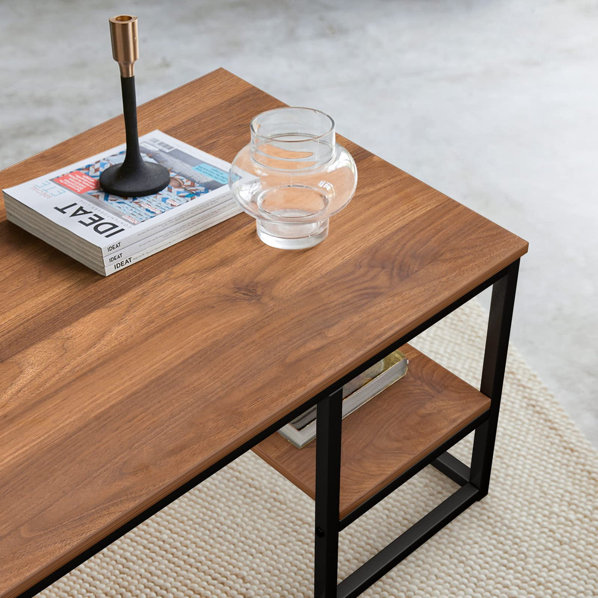 Coffee Table, Living Room Table, Coffee Table with Steel Frame and Shelves