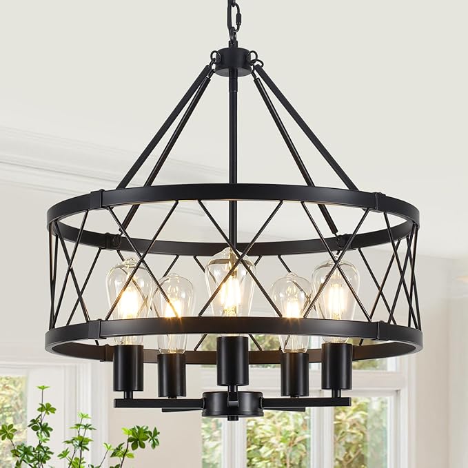 5-Light Farmhouse Chandelier for Dining Room, Rustic Wood Chandelier for Over Table