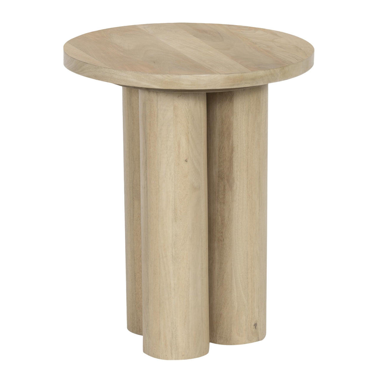 Hazel Side Table with 3 Pillar Legs, Handcrafted Natural Brown Mango Wood