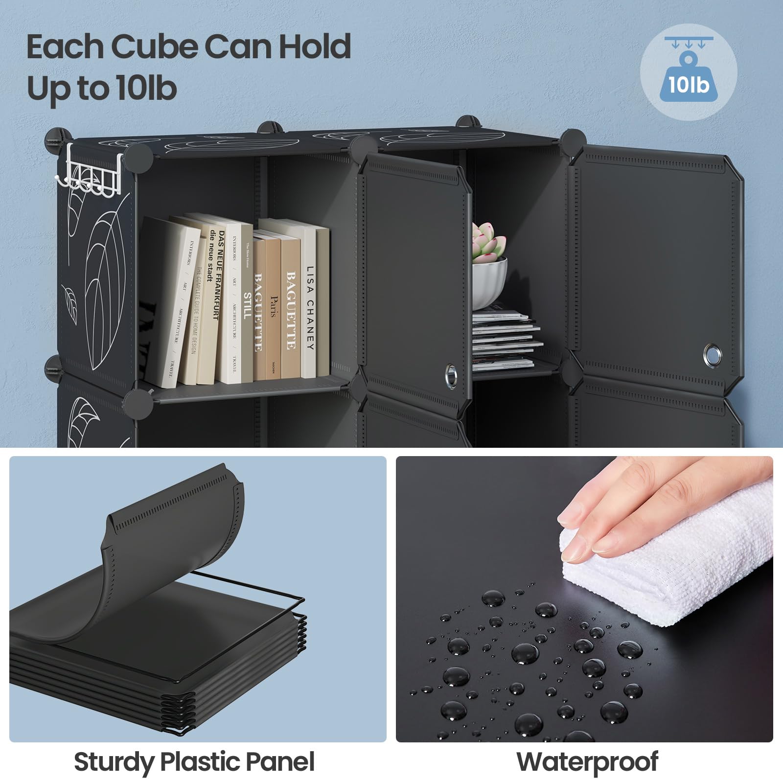 Closet Organizer, 9 Cube Storage Organizer with Doors, Portable Closet Storage Shelves,