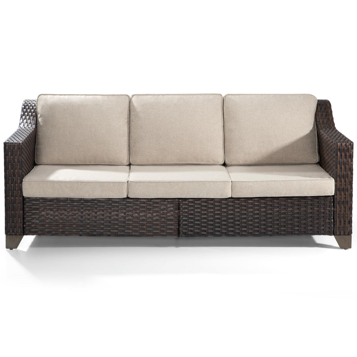 77'' Patio Sofa, All Weather Outdoor Rattan Wicker 3-Seat Sofa