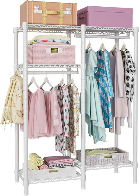 F1 Garment Rack for Kids, Baby, Students, and Children's Room, 4 Tiers Freestanding and Portable Heavy Duty Closets