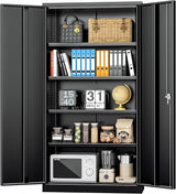 Black Metal Storage Cabinet Doors, 72" Locking Steel Storage Cabinet with Shelves