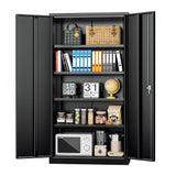 Black Metal Storage Cabinet Doors, 72" Locking Steel Storage Cabinet with Shelves