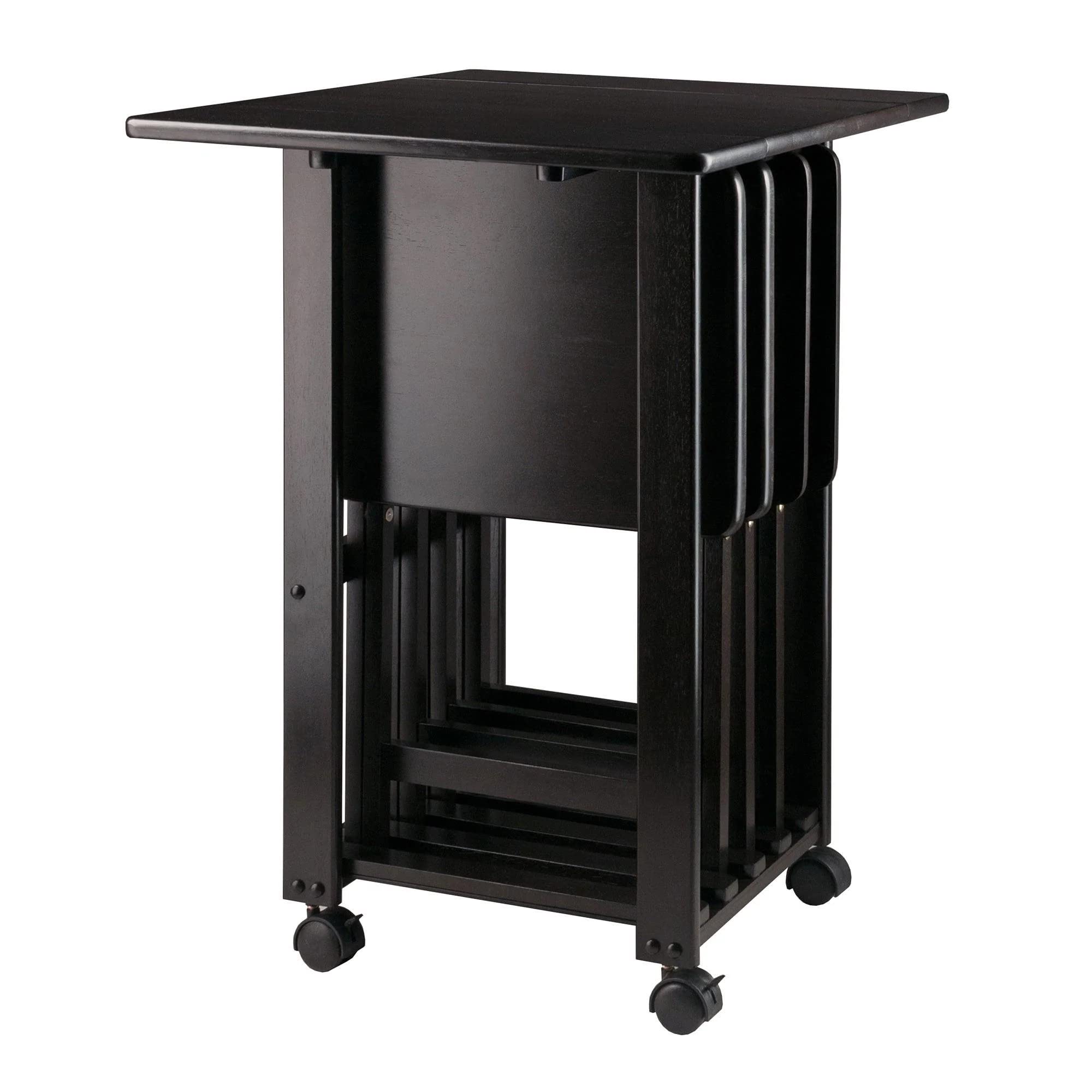 Sofia 5-Piece Folding Snack Tray Table Set – Double Drop Leaf with Coffee Finish