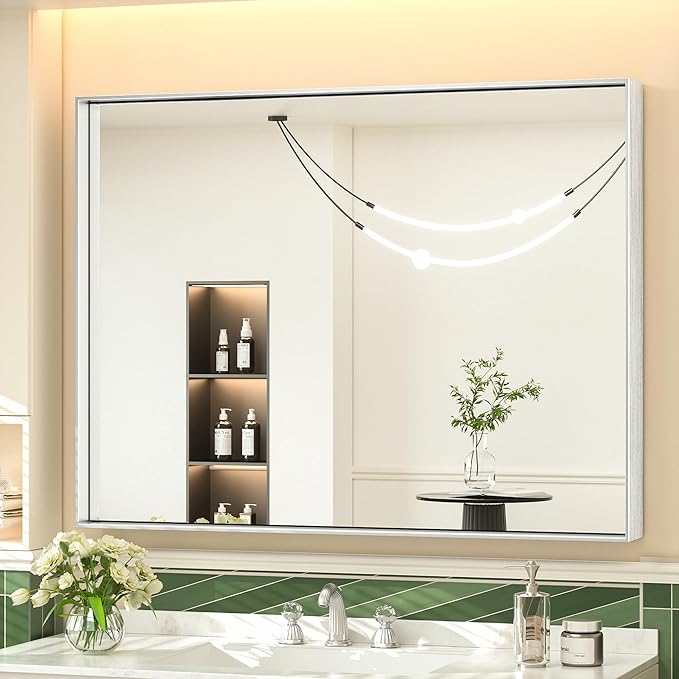 Black Bathroom Vanity Mirror for Wall, Metal Frame