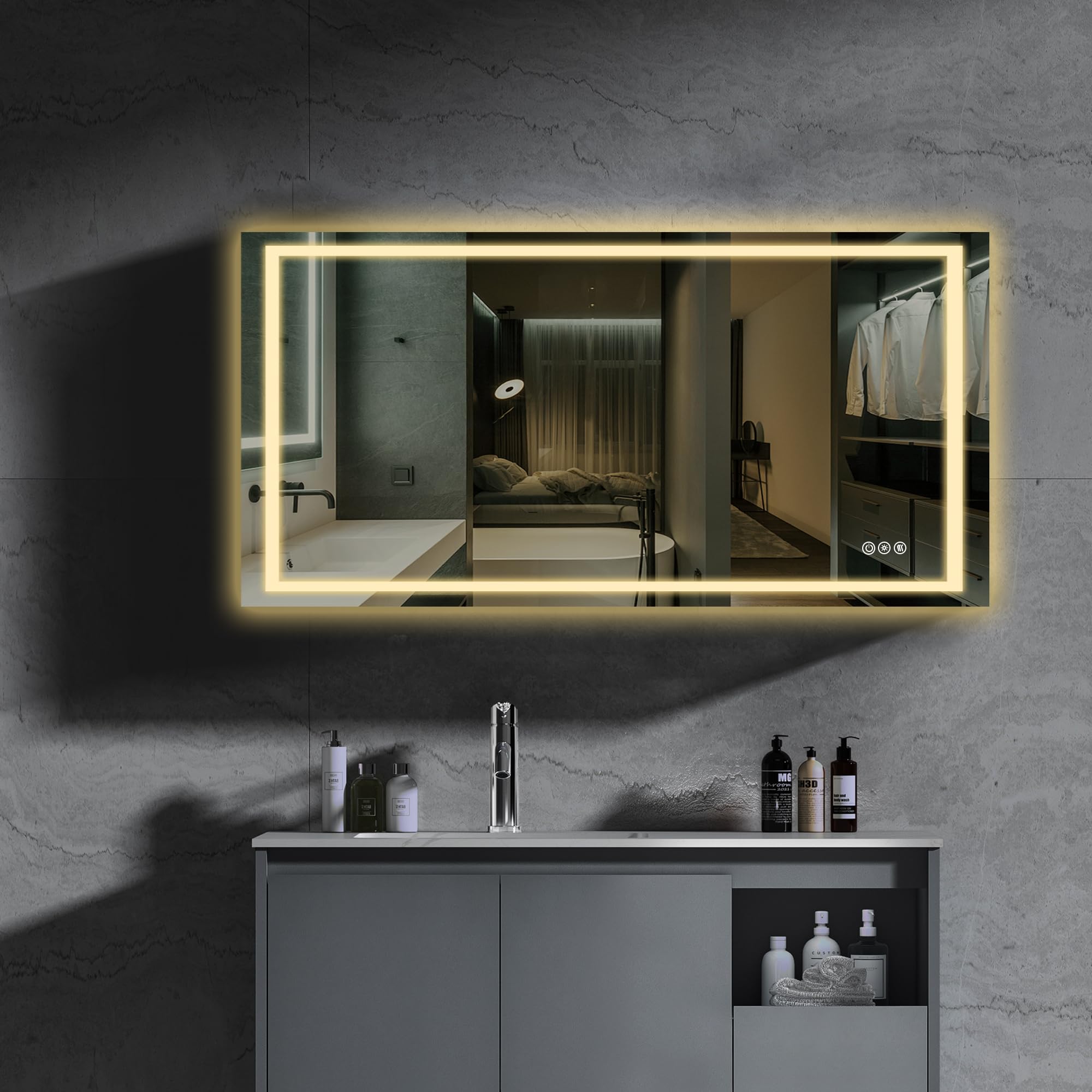 Mirror with Lights, LED Bathroom Mirror, Large Lighted Smart Mirrors