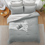 Gray Comforter Set Queen Reversible Bedding Set, 7 Pieces Soft Bed in a Bag Queen