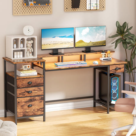 Computer Desk with Drawers, 60" Office Long Desk with Fabric