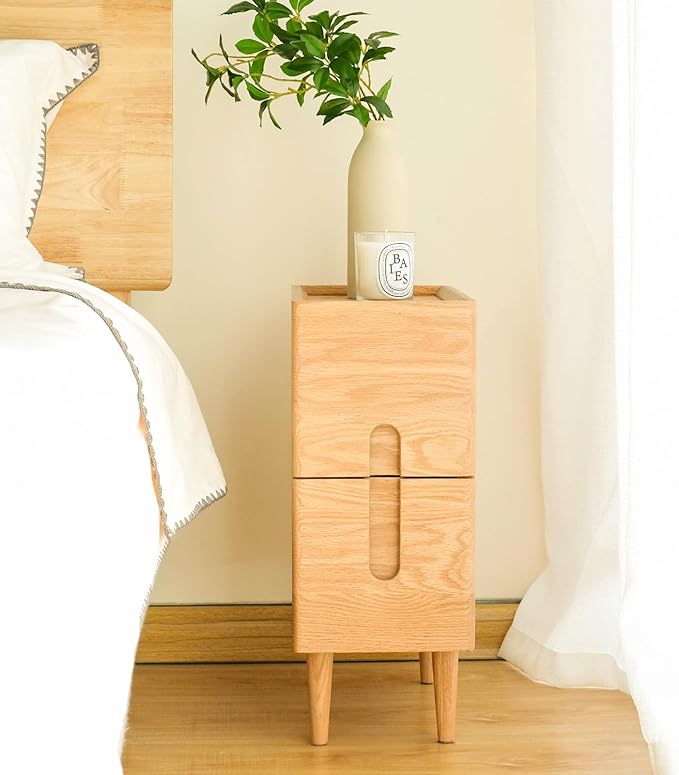 Mid Century Modern Nightstand, Solid Wood Night Table, Minimalist Nightstand