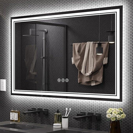 48x36 3 Colors Led Mirror for Bathroom with Front Light and Backlit,Dimmable Anti Fog