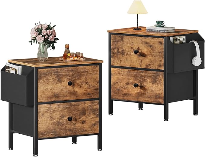 White Nightstands Set of 2, 2 Drawer Dresser