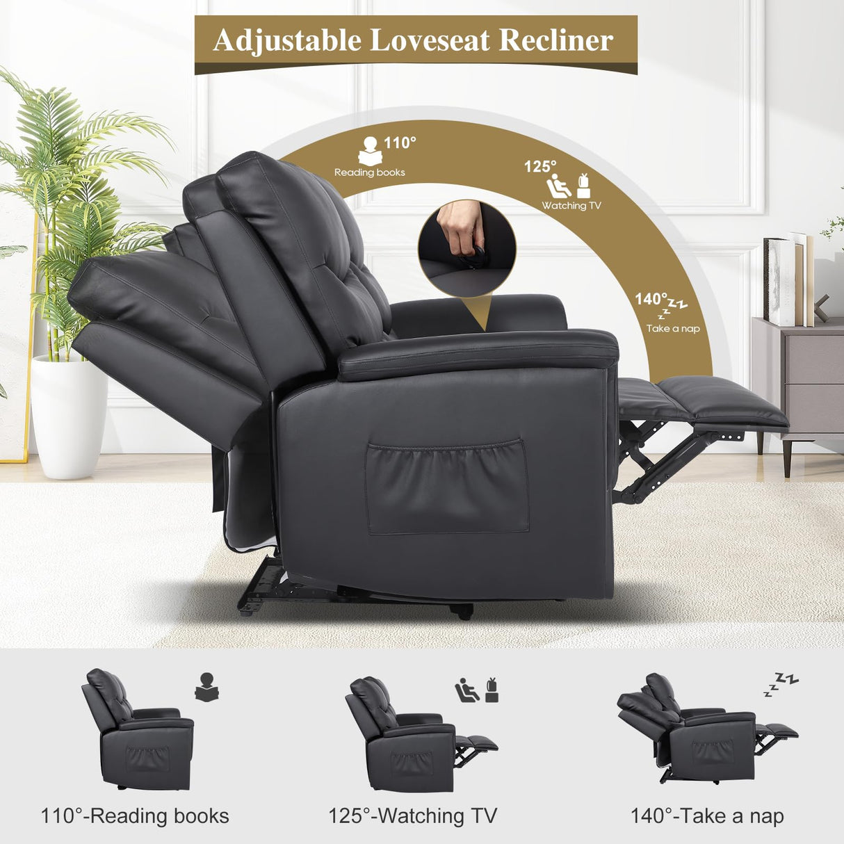 Loveseat Recliner, Double Recliner Chair with Adjustable Footrest