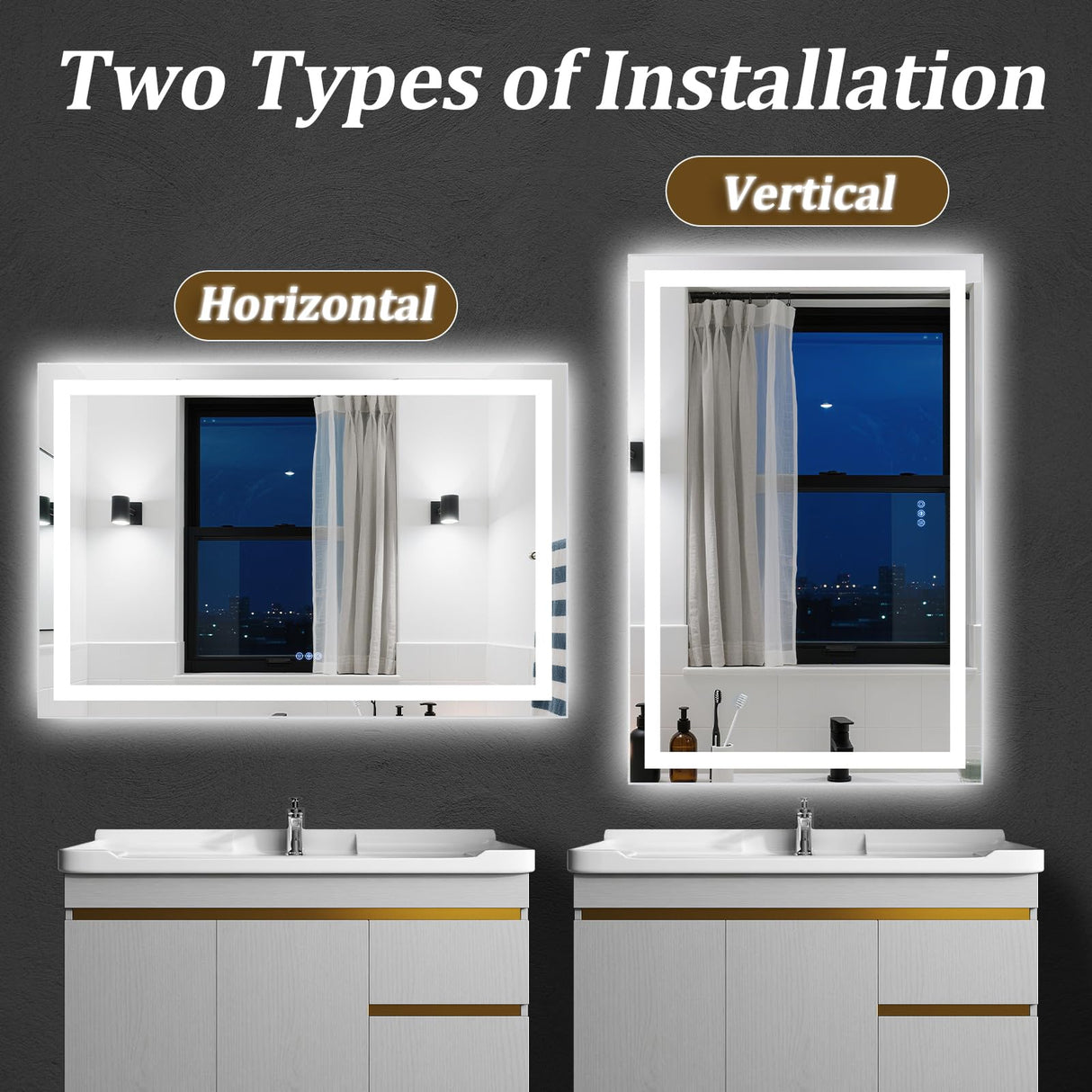 LED Bathroom Mirror 36x24 with Anti-Fog & Dimmable Lighting