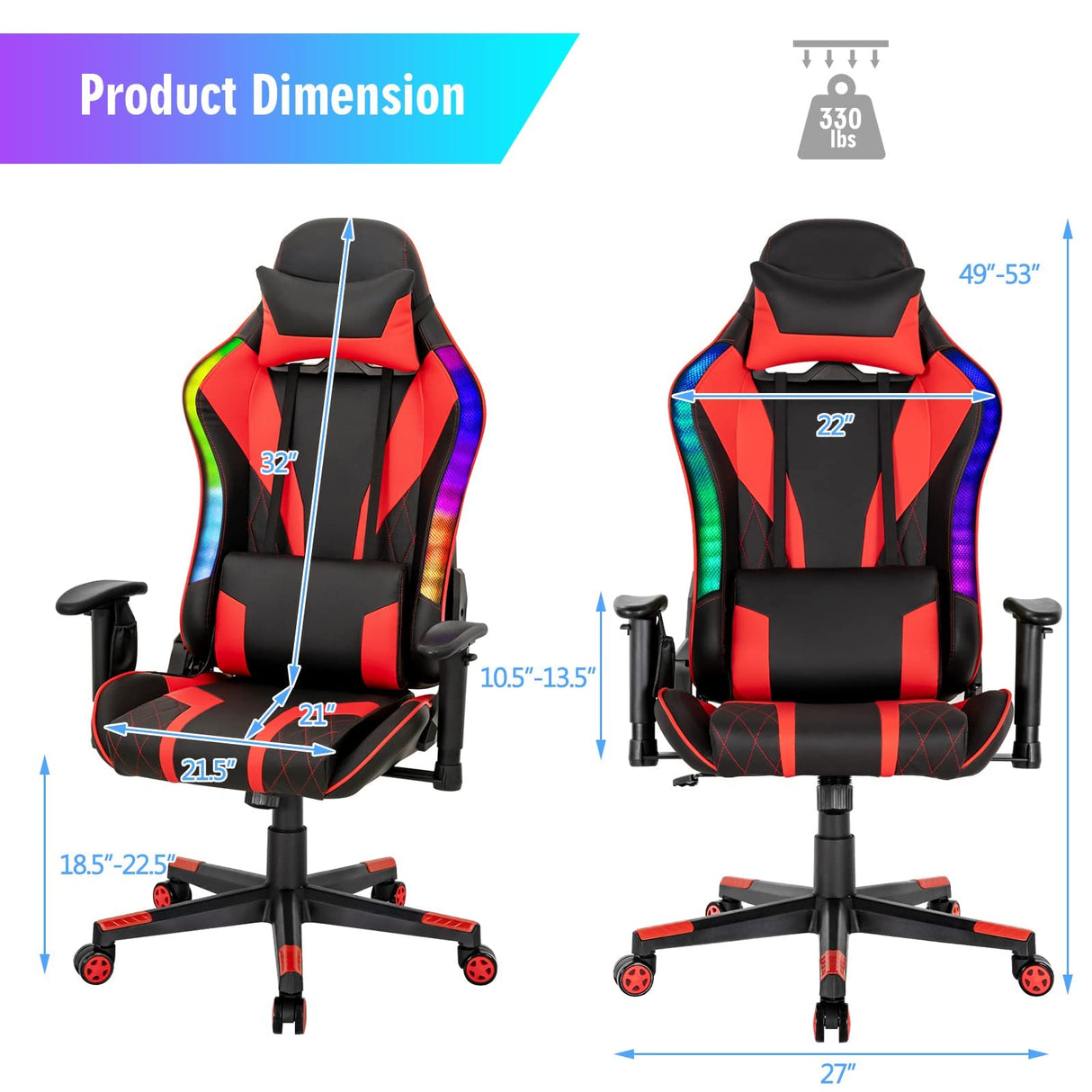 RGB LED Gaming Chair - Ergonomic High Back PVC Leather E-Sport Computer Chair with Lumbar Support