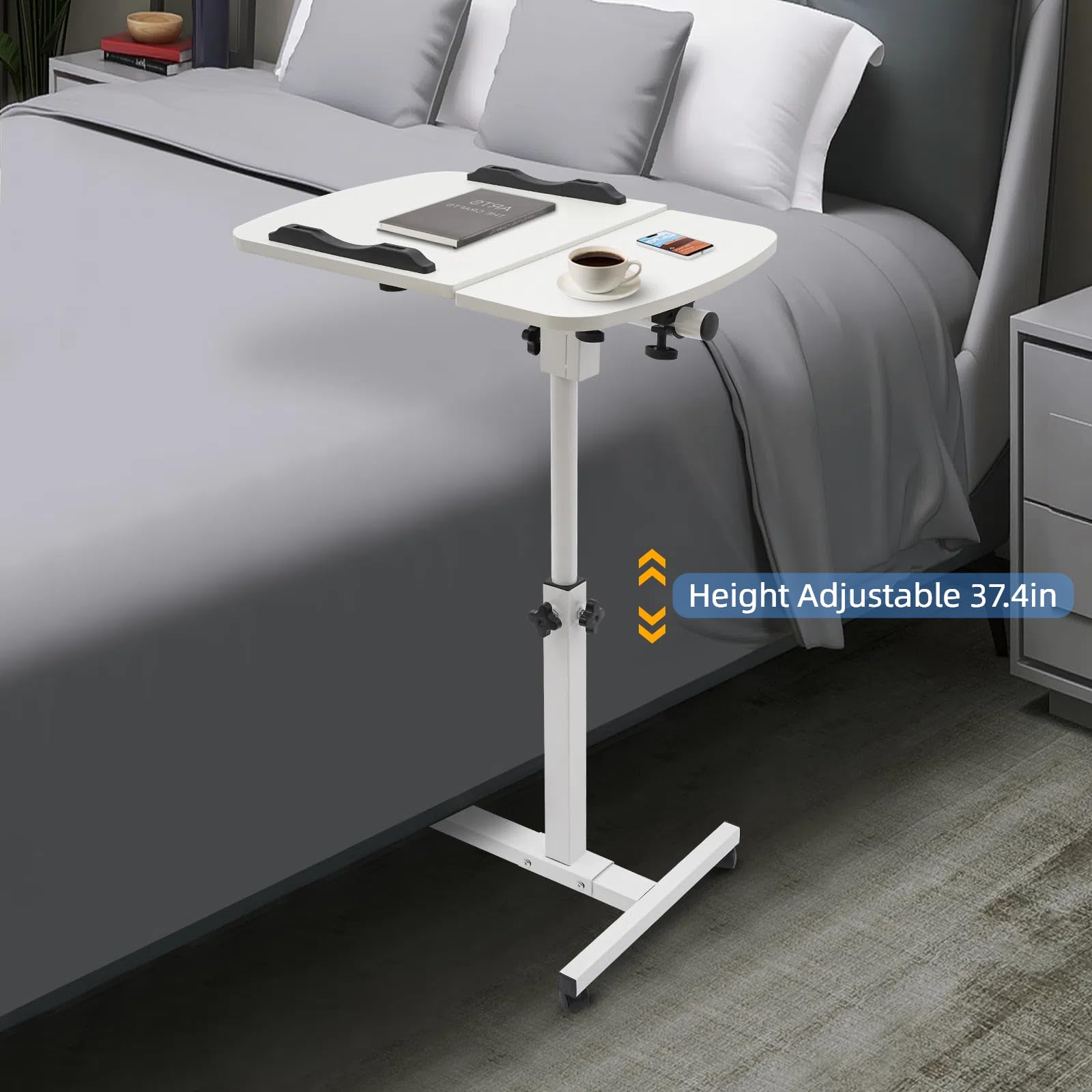 Foldable Mobile Standing Desk Height Adjustable 37.4 in Sit Stand Desk Rolling Laptop