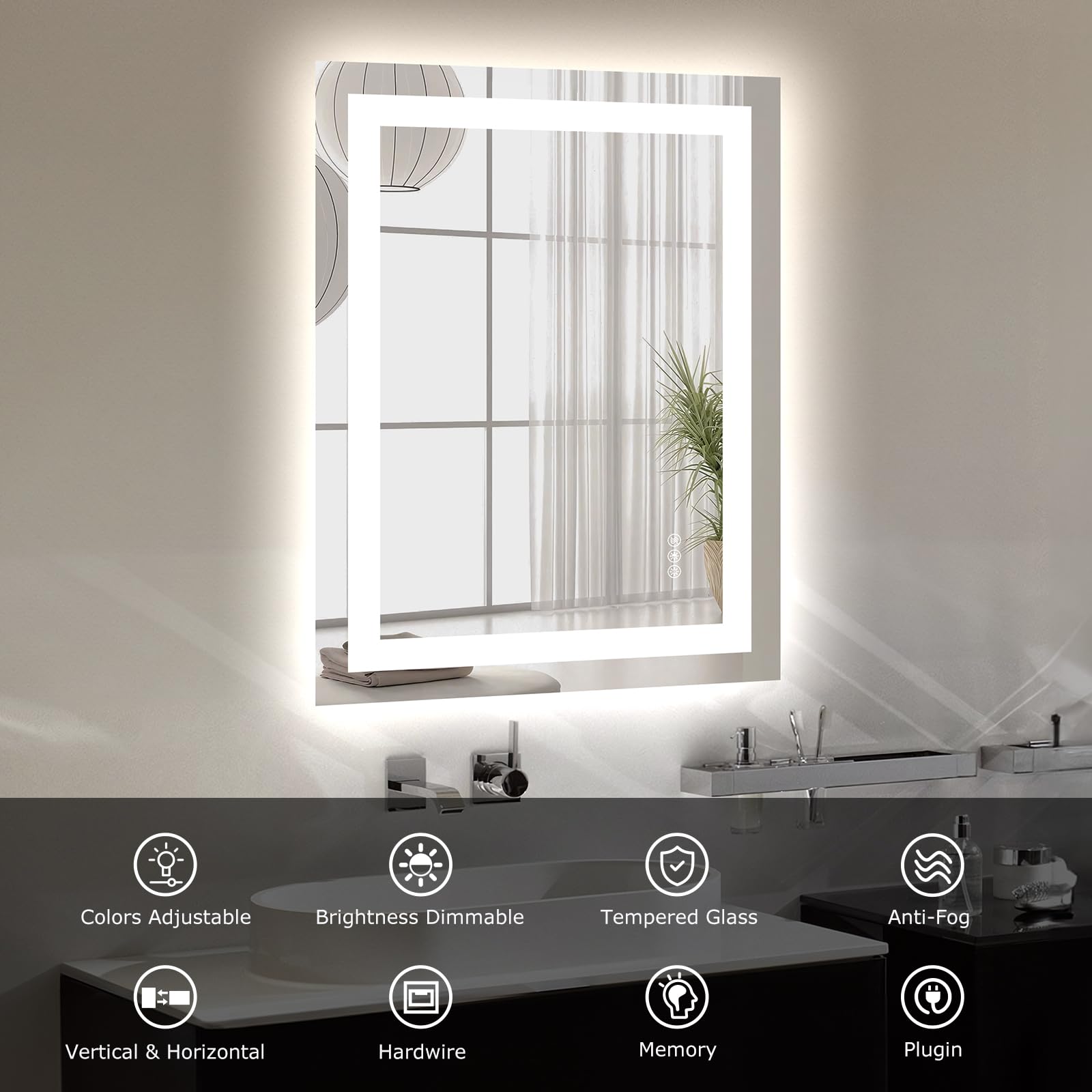 24x32 LED Bathroom Mirror - Anti-Fog Dimmable Backlit Vanity Mirror