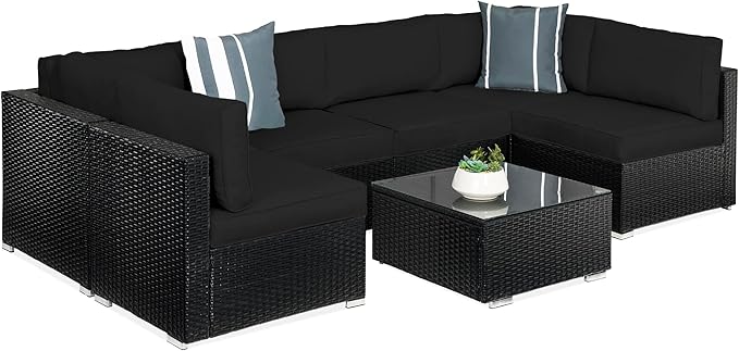 7-Piece Modular Outdoor Sectional Wicker Patio Conversation Set w/ 2 Pillows